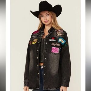 blue b Garment Wash Yeehaw Guitar Cowboy Boot Hat Patch Denim Jacket